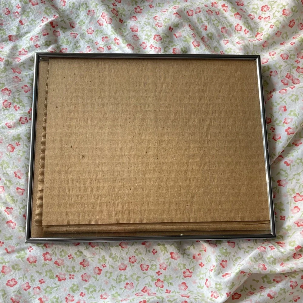 Vtg silver Brass Mid Century Modern 8x10 Picture Frame Ornate Etched portrait